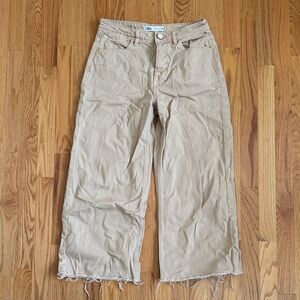 Zara Tan Cropped Raw Hem Wide Leg Jeans